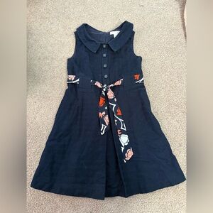Navy Blue Kids Dress with Floral Belt